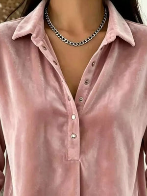 100% polyester Care instructions: Machine wash cold blouse in Dusty Pink with relaxed silhouette