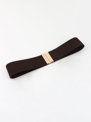 Brown elastic belt with a gold clasp detail
