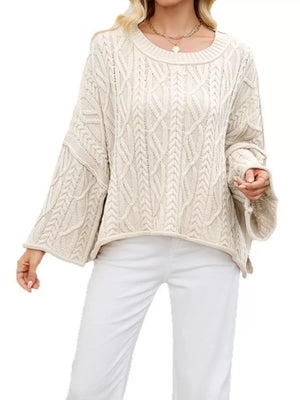 pullover sweater in camel with cable knit and cable-knit