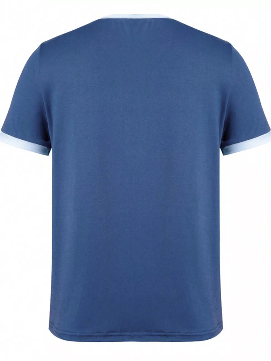 Dark Blue relaxed fit t-shirt with contrast trim neckline and sleeves.