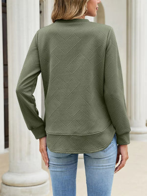 dusty blue sweatshirt with curved hem and long sleeve
