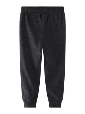 Black cotton blend joggers for kids with ribbed waistband and cuffs.