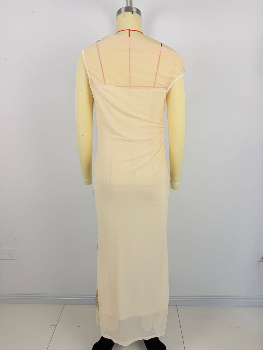 Apricot maxi dress with maxi and pullover