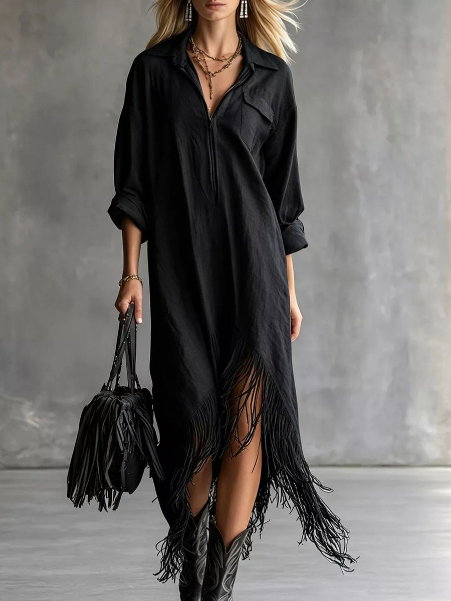 Black shirt dress with zipper and long sleeve
