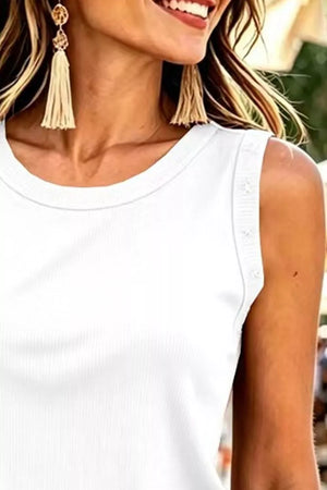 Black with Star Detail Ribbed Tank in Black
