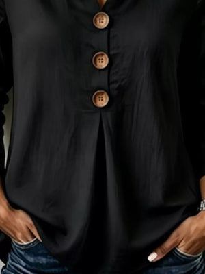 Button Detail Long Sleeve Blouse Plus Size in Red