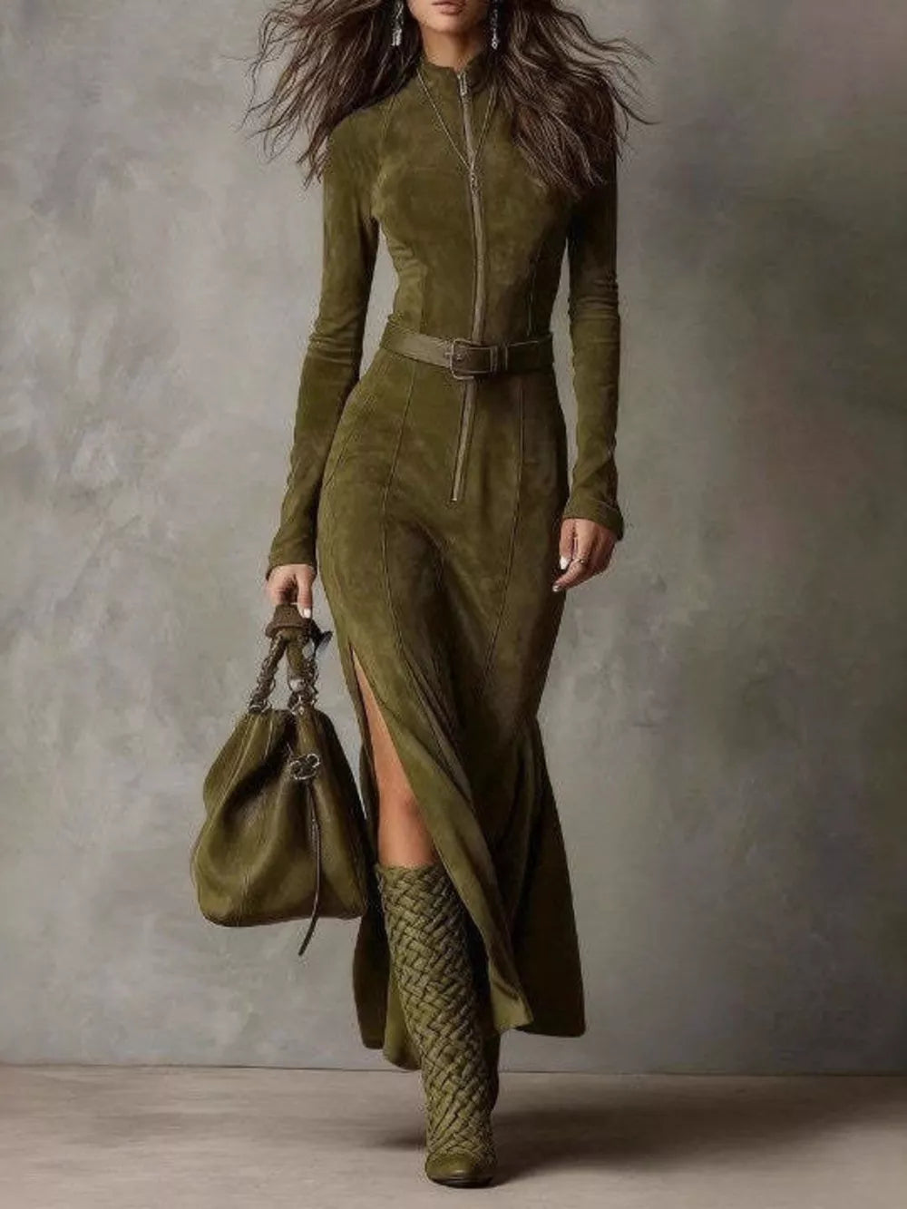 Terracotta maxi dress with maxi and zip-front