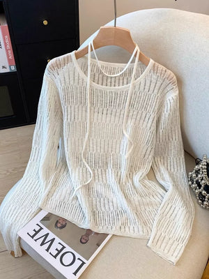 Pink Purple with Long Sleeve Knit Top With Tie Detail