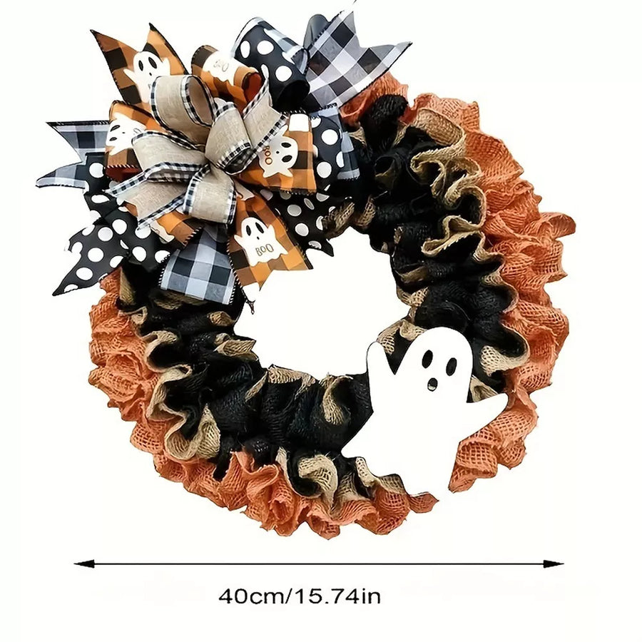 Halloween Decorative Ghost Wreath in Sherbet with ruffled