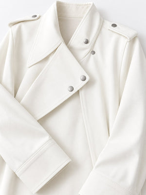 edgy moto jacket in cream with notch lapel