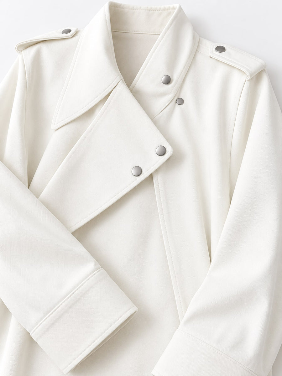 edgy moto jacket in cream with notch lapel