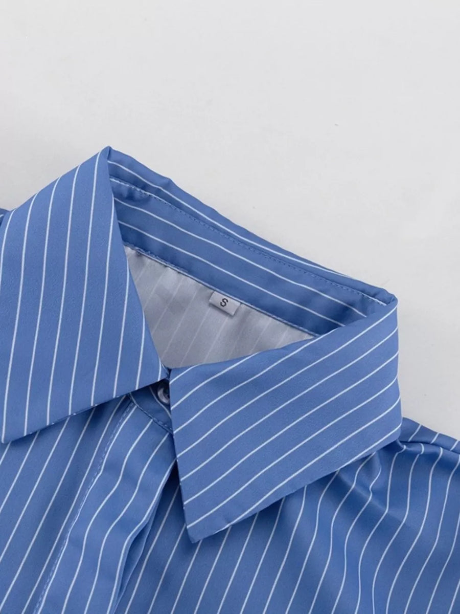 Striped Buttoned Shirt And Mini Skirt Set option 5