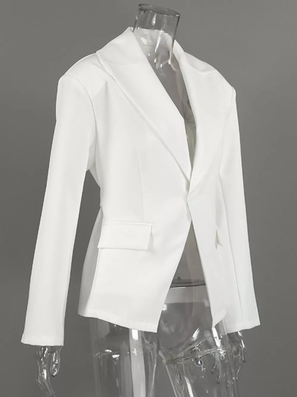 blazer in White with padded shoulders and hip-length
