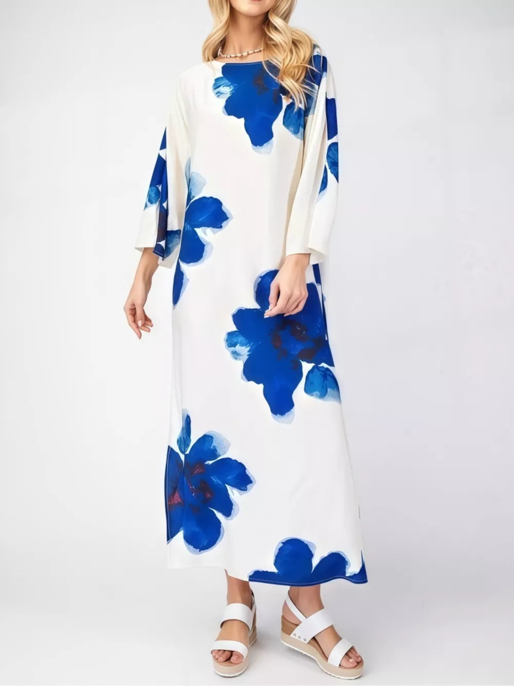 Red Floral Print Round Neck Dress
