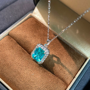 necklace in teal with geometric and zircon accents