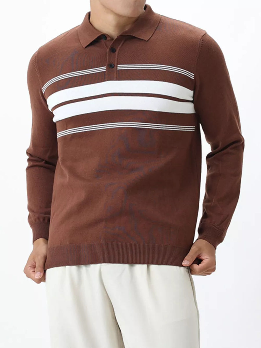 chocolate brown polo shirt with striped and collared