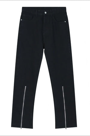 Dark relaxed fit denim jeans with zip hem detail