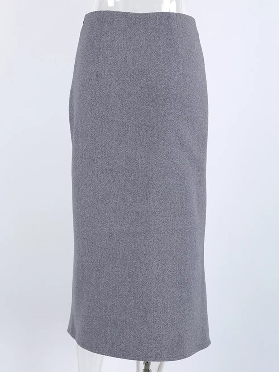 wrap skirt in Gray with asymmetrical and midi