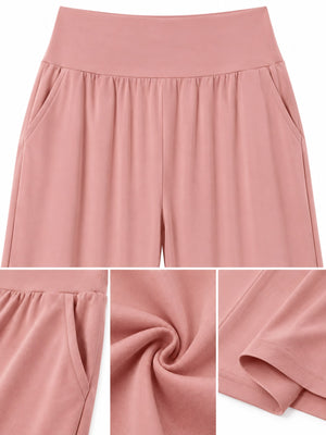 Dark Coffee wide-leg pants with full-length and pull-on