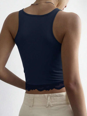 Lace Detail Wide Strap Tank in Black with lace detail