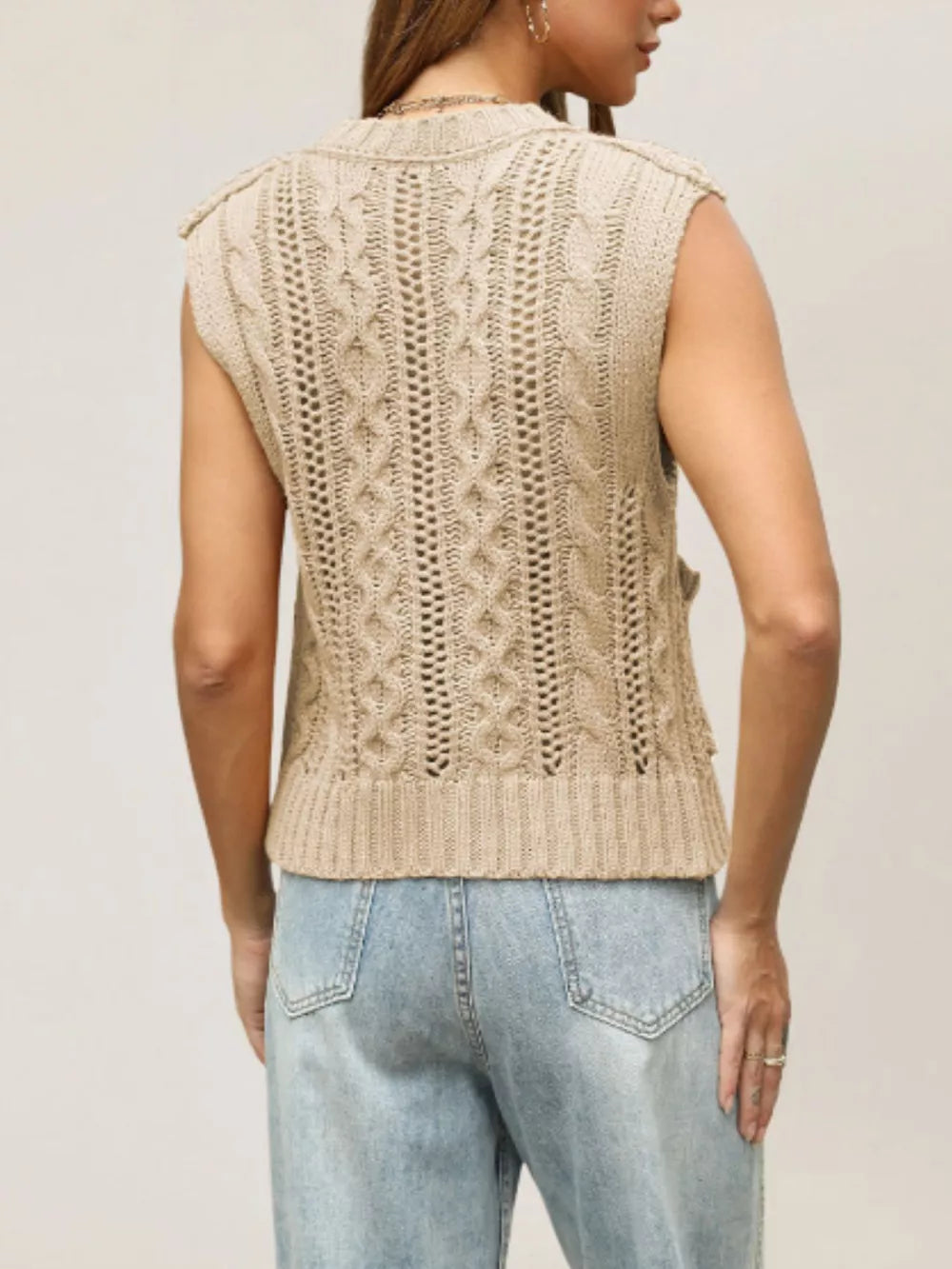 Black sweater vest with waist-length and button-front