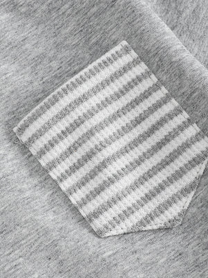 Children's grey cotton sweatshirt with a striped pocket detail.