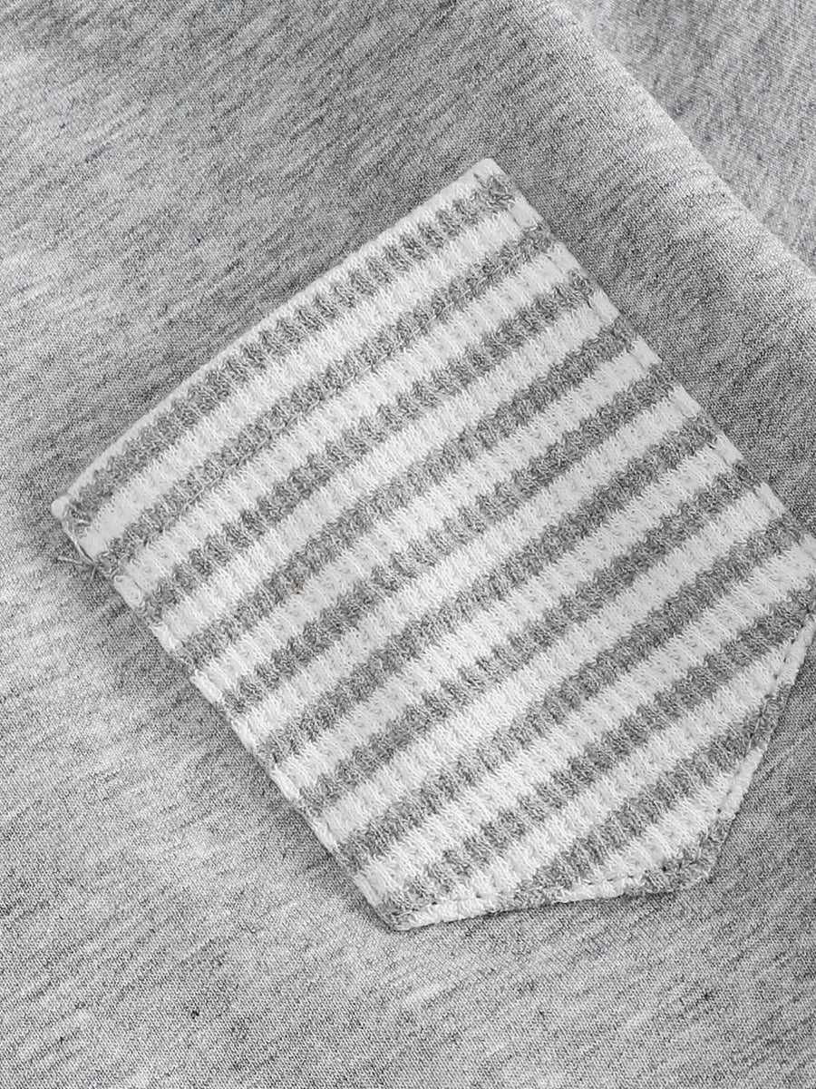Children's grey cotton sweatshirt with a striped pocket detail.