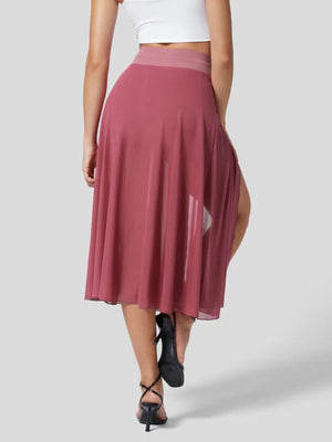 Flowy midi skirt in Rose Red with a shorts liner and a side slit.