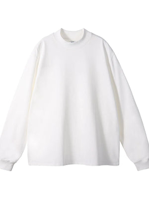 White oversized crewneck long sleeve t-shirt with mock neck detail