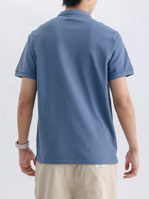 Men's blue gray short sleeve t-shirt, cotton blend, relaxed fit, casual style