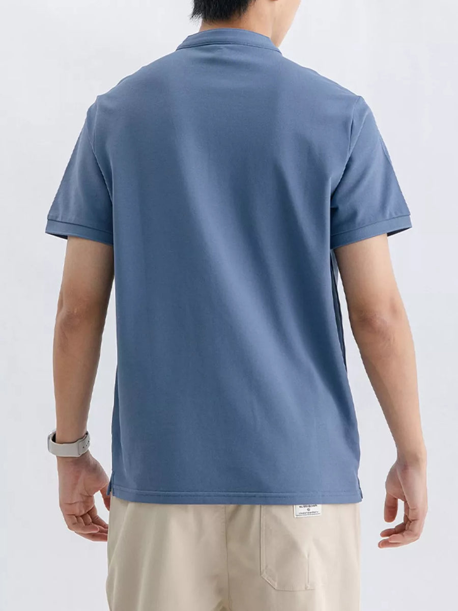 Men's blue gray short sleeve t-shirt, cotton blend, relaxed fit, casual style
