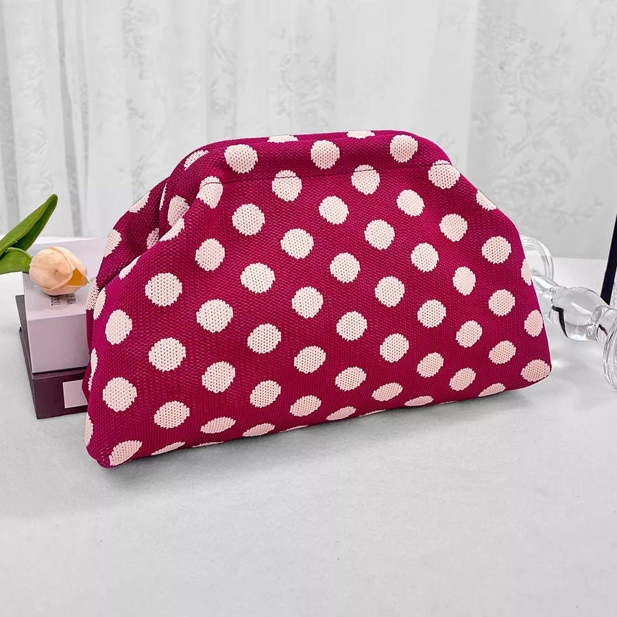 Yellow Polka Dot Knit Clutch Bag