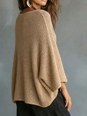 White with V-neck Batwing Sleeve Sweater