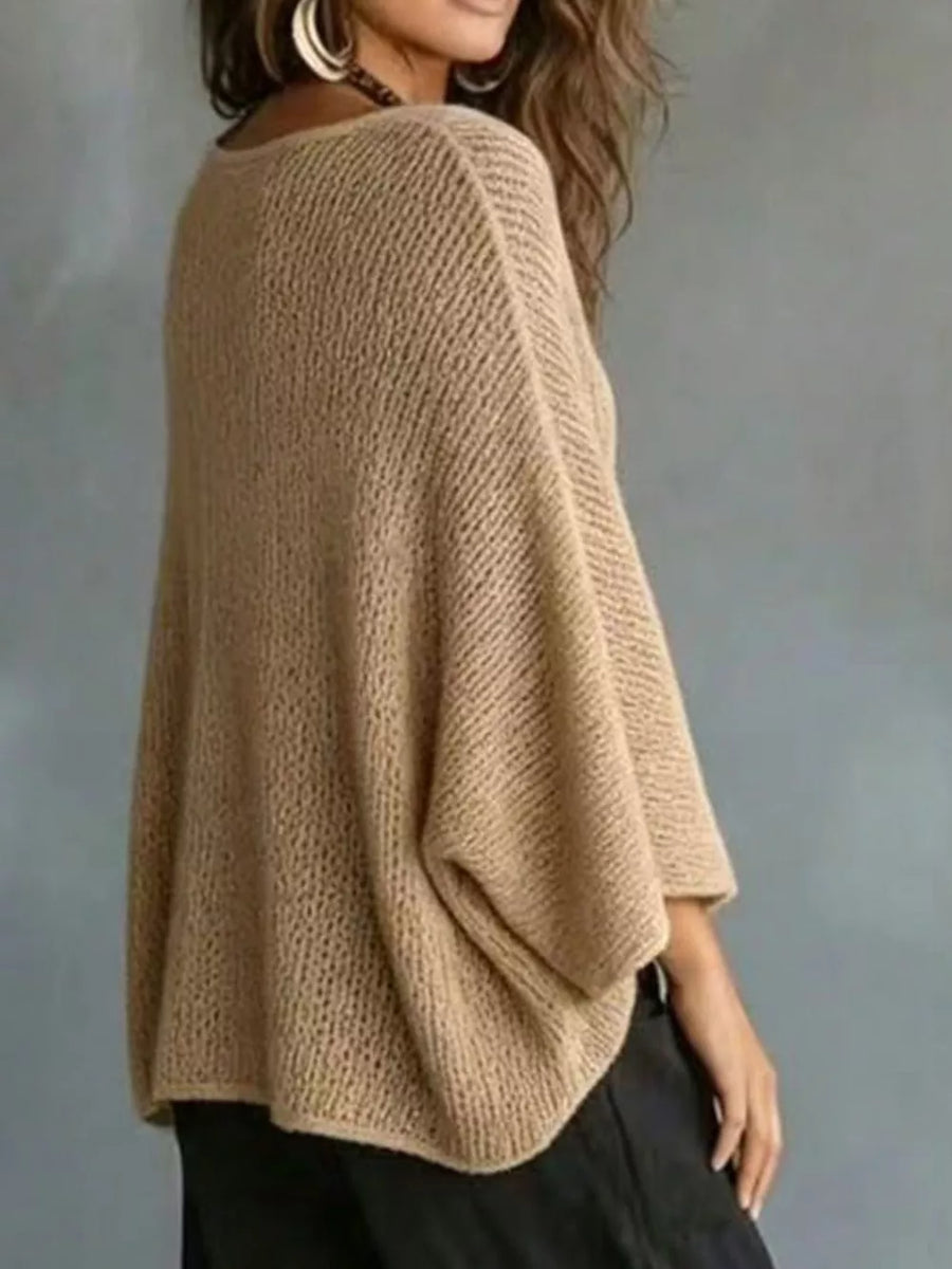 White with V-neck Batwing Sleeve Sweater