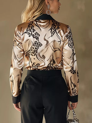 button-up shirt in black with leopard-print and collared