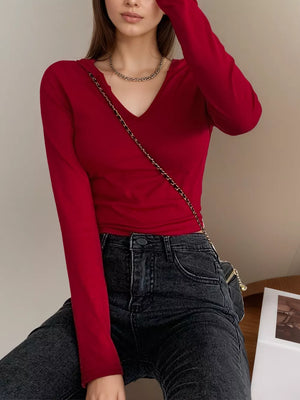V-neck Long Sleeve Slim Fit T-shirt