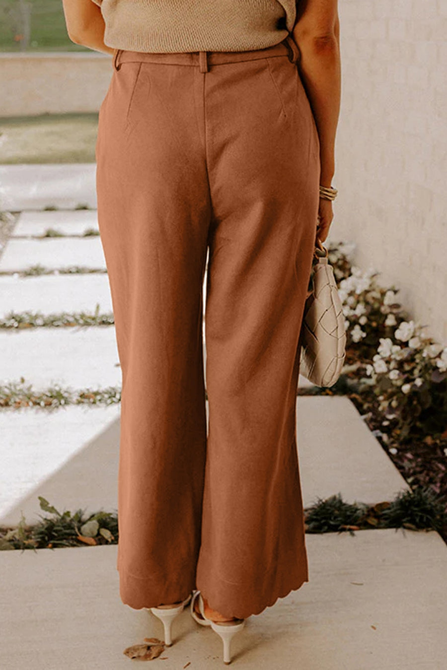 95% polyester, 5% elastane Care instructions: Machine wash cold wide-leg pants in rust with wide-leg silhouette