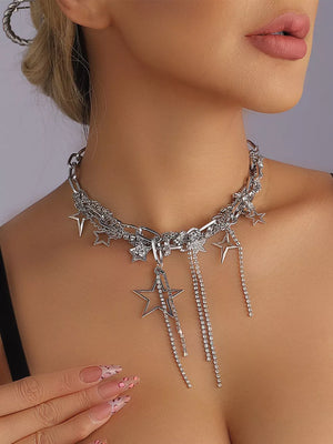 Silver Chunky Chain Star Tassel Necklace Alloy Silver