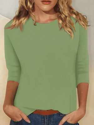 Orange Solid Color Round Neck T-shirt