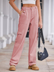 Dusty pink utility pocket wide-leg cargo pants with a casual, chic fit.