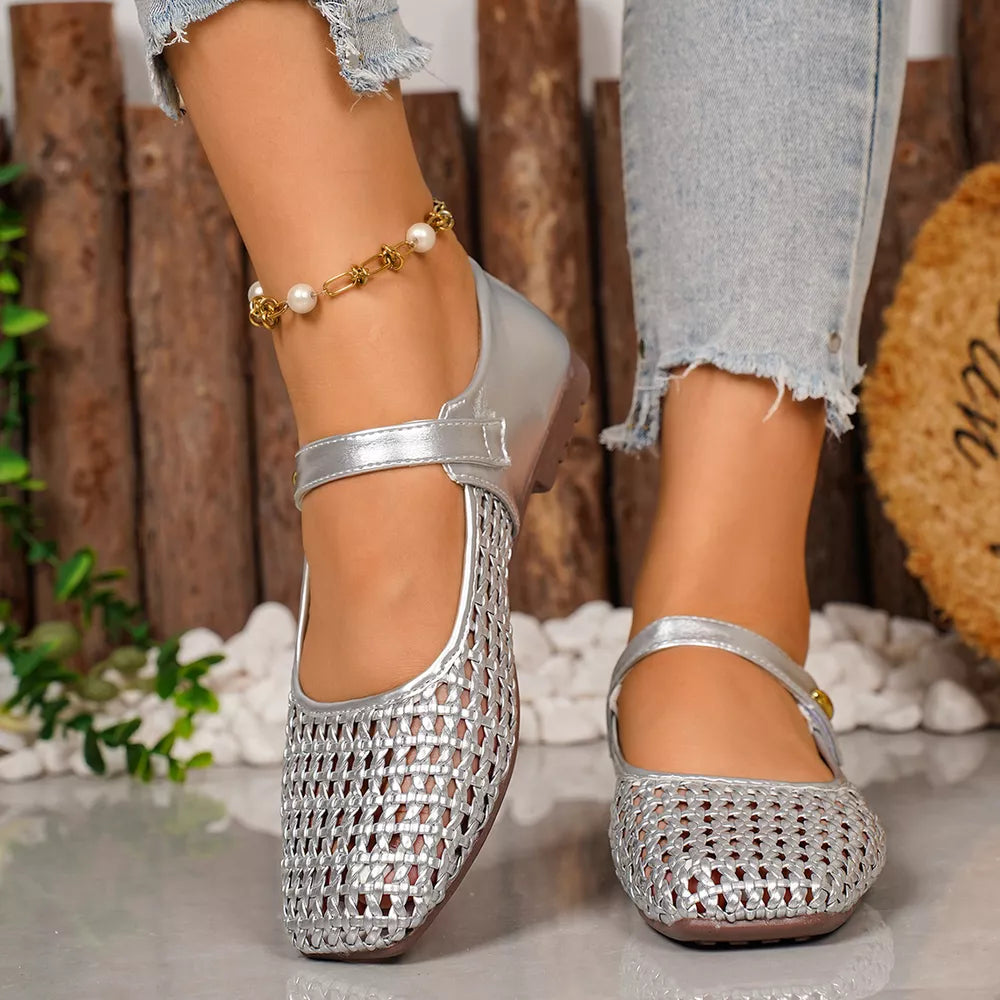 flats in white with square toe and not applicable