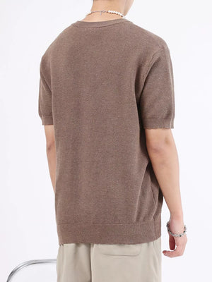 Men's casual knit henley in Flower Brown, short sleeve, waffle texture.