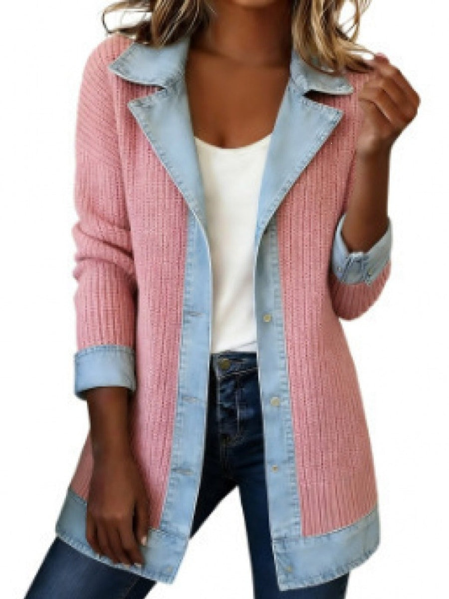 Colorblock relaxed cardigan with collared