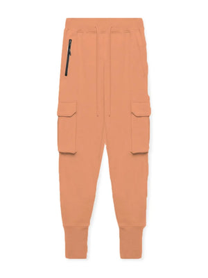 Tech-Knit cargo joggers in Sherbet with zip pocket and drawstring waist.
