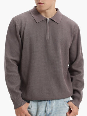 Dark Green pullover sweater with hip-length and quarter-zip