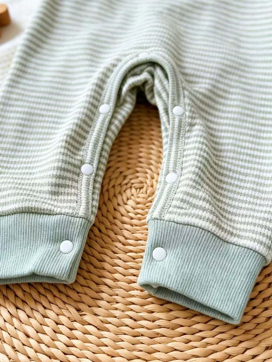 Light Green with Children's Animal Striped Long Sleeve Jumpsuit in Light Green