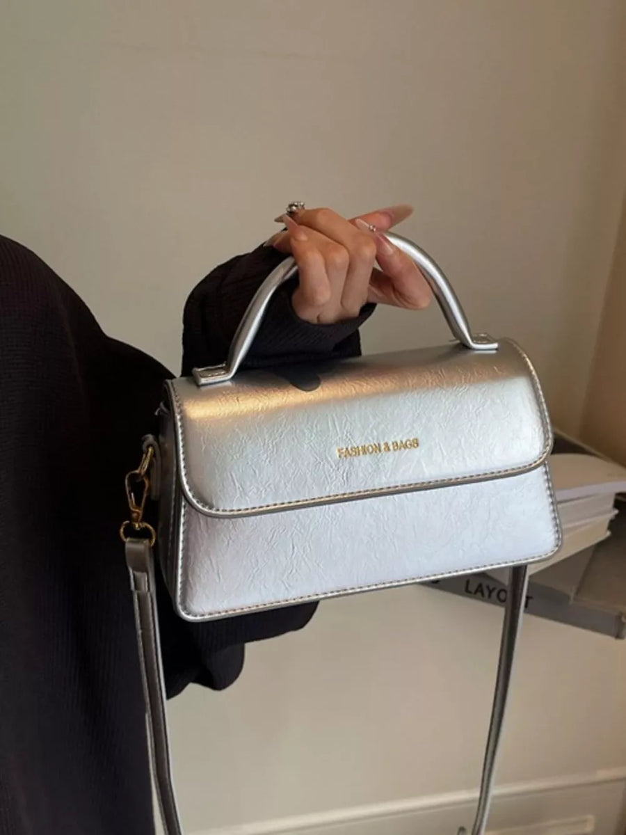 Silver with Top Handle Flap Mini Crossbody Bag in Silver