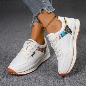 sneakers in white with graphic-print and round toe