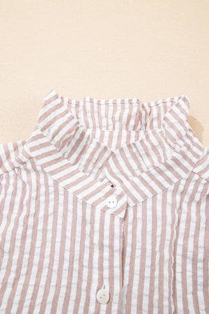 Stripe Frilled Collar Half Sleeve Shirt Dress option 10