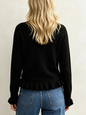 pullover sweater in Black with frill and waist-length